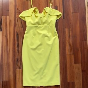Bardot yellow bodycon midi dress ruffle size 8
